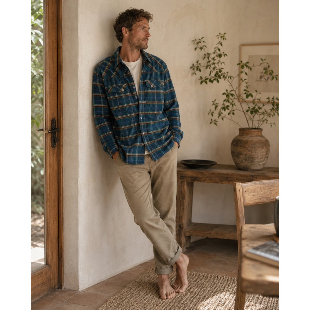 Stio JUNCTION MID-WEIGHT Flannel Button Down Shirt Men XL‎ Organic Cotton TEAL